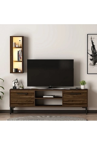 Tv Ünitesi Cunda Ceviz Led Işıklı 150 Cm