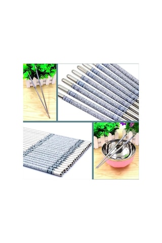 Omeniv İki Çift (4) Bleu Blanc Metal Chopstick Set Sushi Noodle