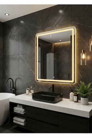 60x90 Cm Dokunmatik Led Banyo Aynası - Modern Tasarım Işıklı Duvar Aynası Günışığı