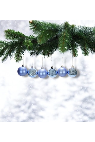 Yılbaşı Süsü 6'lı Top Buz Mavisi 4 Cm