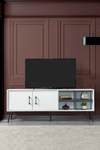 3612 Şile Metal Ayaklı Metal Kulplu 160 Cm Tv Ünitesi - Beyaz Beyaz