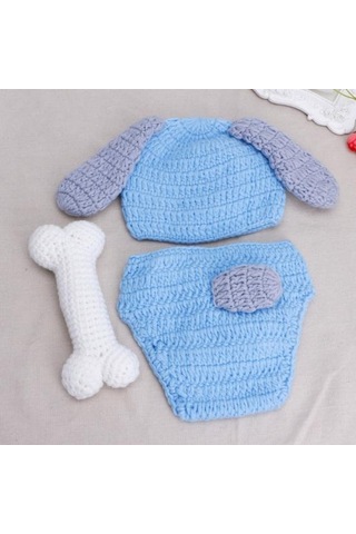 1 Takım Yenidoğan Kazak El Yapımı Karikatür Cilt-dokunmatik Kemik İle Kolay Giyilebilir Çe Köpek Şekli Erkek Bebek Kostüm 56677526 Açık Mavi