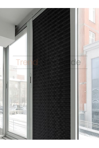 Siyah Plise Katlanır Cam Balkon Perdesi - Ofis Perdesi - Salon Perdesi - 011 Siyah
