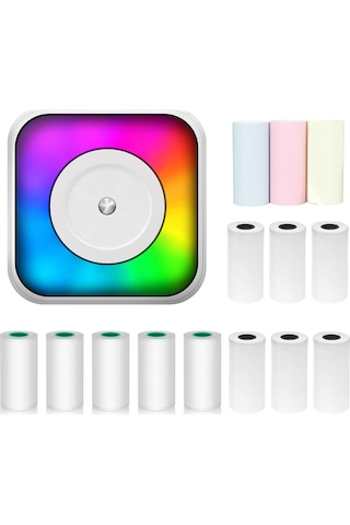 Vkemall C31 Mini Termal Yazıcı, Kablosuz Bt, 1200mah Pil, Renkli Işıklı, Not/resim/metin Yazdırma, 6 Termal +5 Yapışkan +3 Renkli Kağıt Seti
