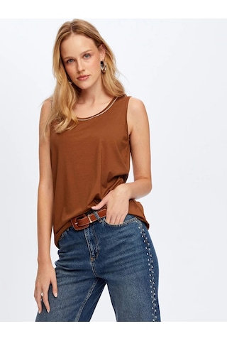 Faik Sönmez Yakası Şeritli Kadın Askılı Bluz W26atl002 Kahve