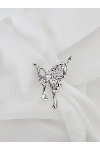 Kelebek Model Sıkıştırmalı Kıkırdak Gümüş Renk Sol Kulak Küpe Silver