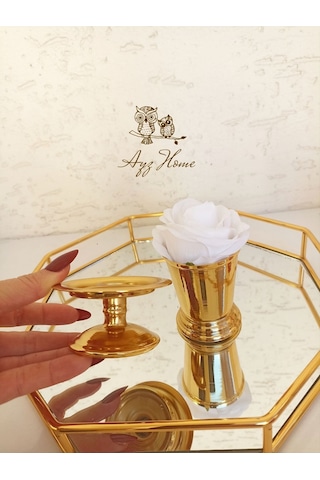 Gold Gül Kovası/ Beyaz Kadife Gül- Lokumluk -kahve Yanı Sunum - Isteme