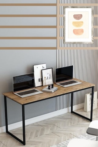 Reflekta Atlantik Çam Siyah Metal Ayaklı 60x160 Çalışma Masası Ofis Masası Oyuncu Masası Yemek Masası Atlantik Çamı