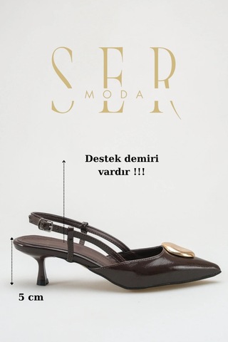 Sermoda Topuklu Kadın Ayakkabı - 5 Cm İnce Topuklu Sivri Burun Arka Açık Stiletto Ayakkabı Kahve Yanki