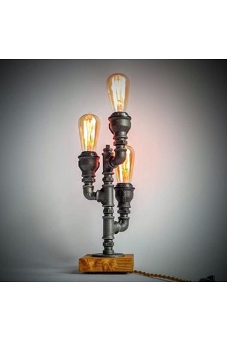 Borulardan Masa Lambası, Endüstriyel Aydınlatma,hediyelik Rustik Siyah