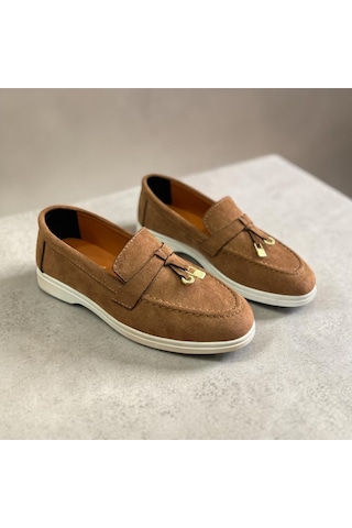 Dabab Shoes Lupy Kadın Süet Düz Taban Rahat Günlük Casual Babet Ayakkabı Kahverengi