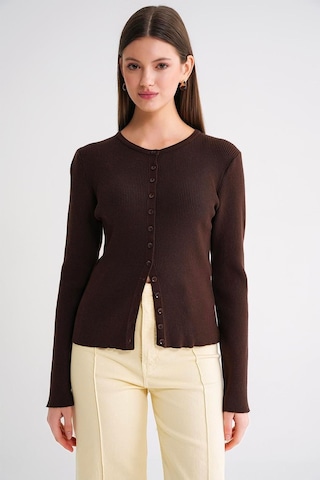 Hiccup Mixray Düğmeli Slim Fit Yivli Örgü Hırka Kahve Kahvesi