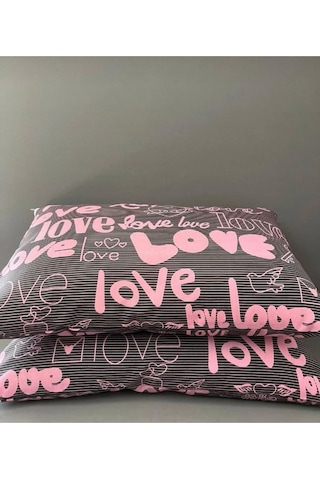 Love Desenli - Yastık Kılıfı - 50x70 - Fermuarlı - 2adet Pembe