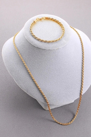 1. Sınıf Unisex Burgu Çelik Kolye Ve Bileklik Set 2,5 Mm Altın