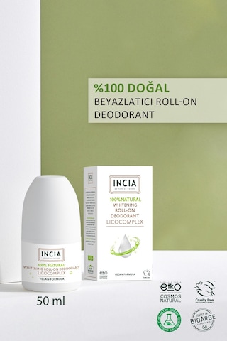 INCIA %100 Doğal Roll On Deodorant Beyazlatıcı Ter Kokusu Önleyici Lekesiz 2 x 50 ML