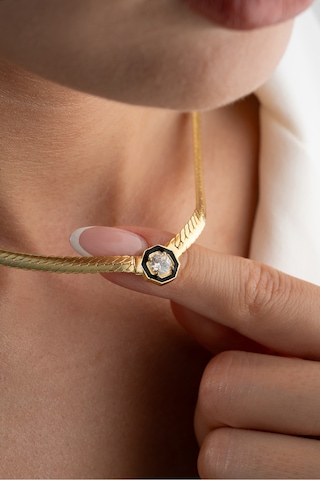 Çekirdekjewelry 925 Ayar Gümüş Şık Zincir Kolye Balık Sırtı Model Zirkon Taşlı Sarı