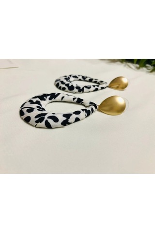 Damla Model Leopar Kumaş Detaylı Gold Küpe Çok Renkli