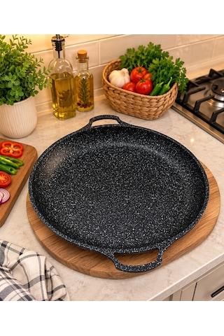Hanımeli Granit Kaplamalı Döküm Tava 34cm Lüks Mutfak Çözümü Çok Renkli