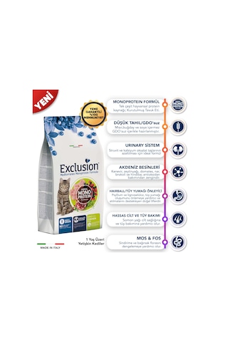 Exclusion Düşük Tahıllı Monoprotein Tavuklu Yetişkin Kedi Maması 12 KG