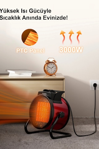 Auhma At1h Yeşil 3000w Ptc Elektrikli Isıtıcı Fan Termostatlı Ve Güvenli Isıtma