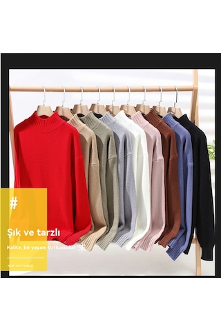 Sonbahar Ve Kış Çok Renkli Bol Balıkçı Yaka Kazak Örme Kazak Erkek Kahverengi