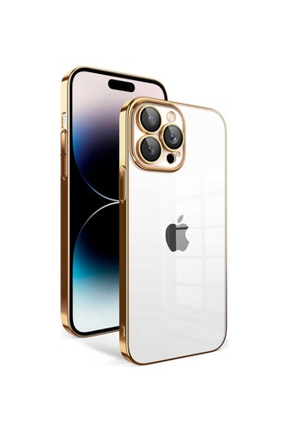 Zeyline Apple Uyumlu iPhone 14 Pro Kamera Korumalı Renkli Çerçeveli Zore Garaj Kapak-gold