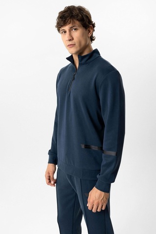 Backandbond Lacivert Regular Fit Dik Yaka Yarım Fermuarlı Sweatshirt