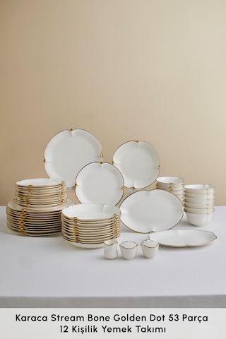 Karaca Stream Bone Dot 53 Parça 12 Kişilik Yemek Takımı Gold Beyaz - Gold