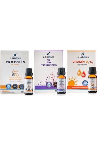 X-Labcure D3 K2 Vitamin + Lügol İyot Solüsyonu + Propolis Damla 3 x 20 ML