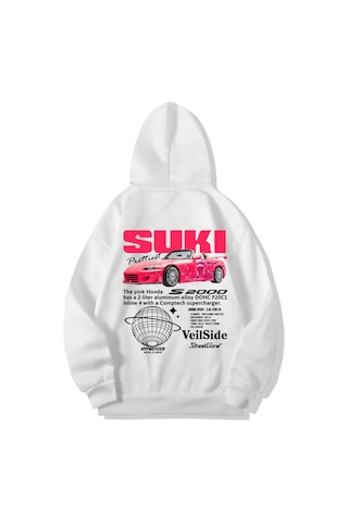 Brz Collection Unisex Oversize Fast And Furious Suki Hoodie Beyaz Beyaz