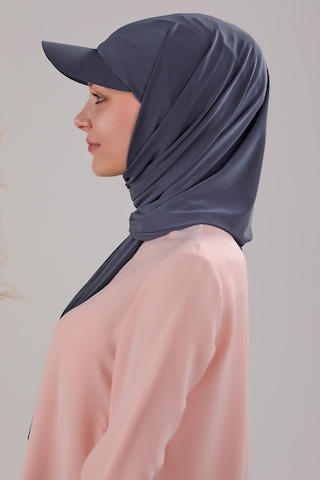 Melodi Scarf Kadın Tesettür Şapkalı Boneli Hazır Şal Koyu Gri Antrasit Koyu Gri