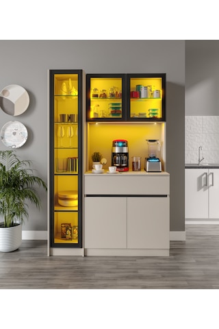 Lora Kum Beji Midi Sol Vitrinli Komple Mdf Led Aydınlatmalı Kahve Köşesi