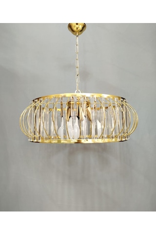 Şık Metal Camlı Büyük Boy Avize Gold