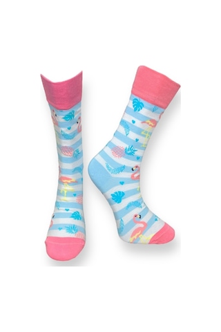 3'lü Unısex Flamingo Tasarımlı Renkli Esnek Nem Alabilen Pamuklu Spor Soket Çoraplar Çok Renkli