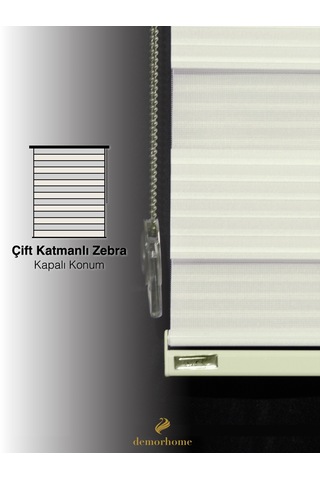 Br Demor Home Geniş Pliseli Ekru Zebra Stor Güneşlik Perde Metal Kasa Ekru