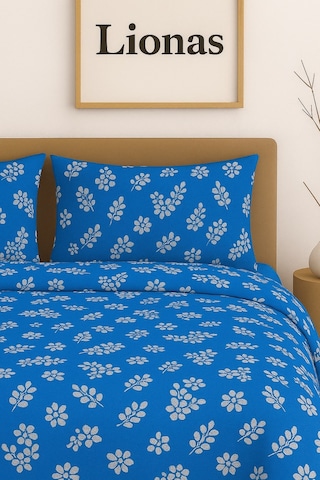 Çift Kişilik Desenli Nevresim + 2 Adet Kapaklı Yastık Kılıfı Lacivert