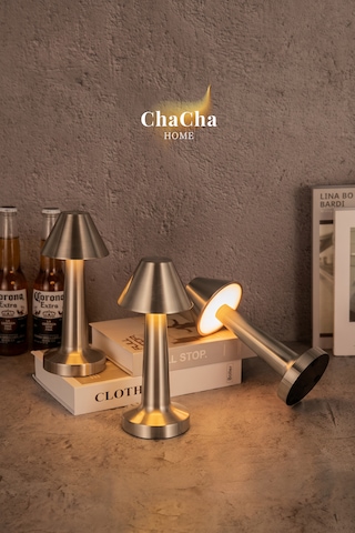 Chacha Home Pera Metal Led Masa Lambası 22x10 Cm - Lüks Dekoratif Abajur Ve Gece Lambası Gümüş