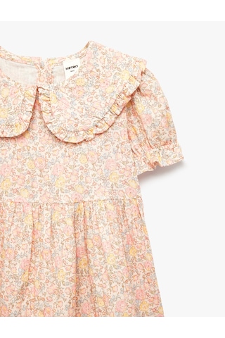 Koton Pamuklu Fırfırlı Kısa Kollu Bebe Yaka Çiçekli Elbise Pembe Desenli 6smg80063aw