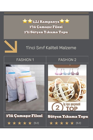 2'li Set 3'lü Çamaşır Filesi Ve Sütyen Yıkama Topu Beyaz