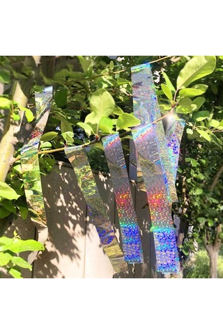 Qingmipy Çift Taraflı Yansıtıcı Kuş Kovucu Bandı - 4.8cm X 50m Çiçek Desenli Pet Folyo - Balkon, Bahçe, Tarla Kuş Engelleme Şeridi