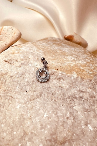 Gülen Sürat Halka Sallantılı Model Zirkon Taşlı Silver Stainless Steel Çelik Piercing Tragus Helix Gümüş