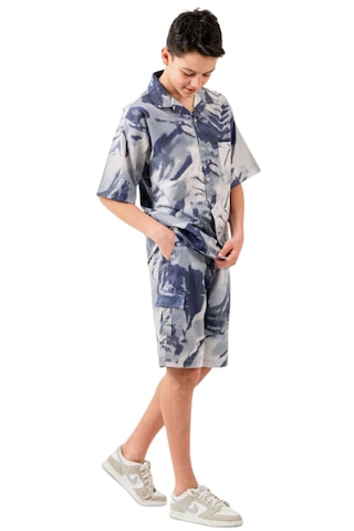 Erkek Çocuk Batik Desenli Mavi Gömlek Şort Oversize İkili Takım