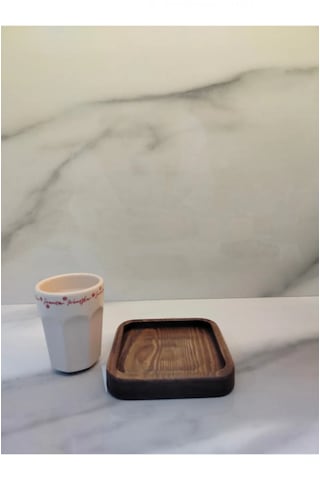 Ahşap Sunumluk Fincan Seti Beyaz