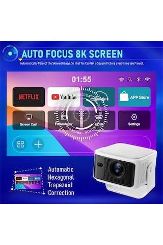 İdragon Hy350max Android 14 Akıllı Projeksiyon Cihazı 1080p Full Hd 500 Ansı Lümen Wifi 6 Bluetooth 5.4 Auto Focus Ultra Kısa Mesafe 4k/8k Destekli Mini Projeksiyon