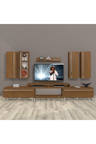 Decoraktiv Ekoflex 8d Mdf Krom Ayaklı Tv Ünitesi Tv Sehpası Ceviz