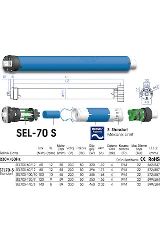 Mosel Sel-70 140 Nm S Kendinden Alıcılı Tüp Motor