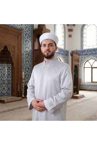 Lüks Tek Bordur Regaib İmam Cübbesi Gri Gümüş Çok Renkli