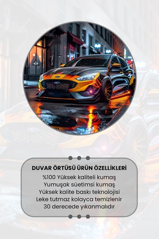 Gece Yansıması Araba Desenli Duvar Halısı Duvar Örtüsü Tapestry Süet Dokulu Kumaş