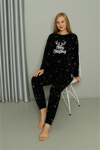 Akbeniz Merry Christmas Welsoft Polar Kadın Pijama Takımı 8514 - L Siyah