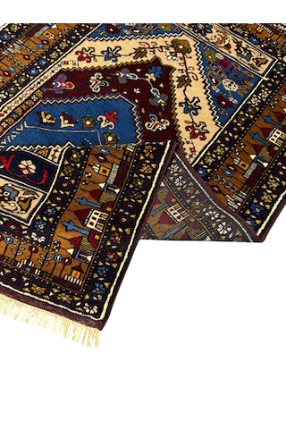 El Dokuma Sıfır Yahyalı Halısı 110x187 Kemerli Model Kök Boya %100 Yün Halı Lacivert